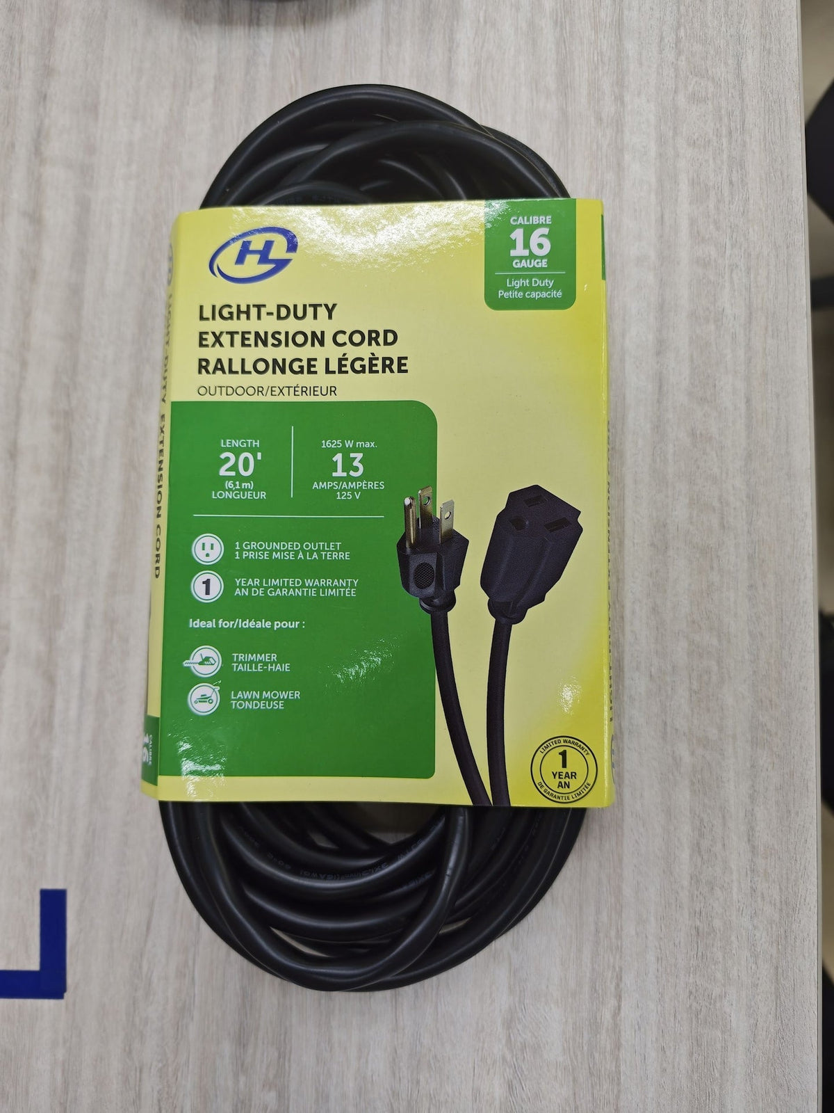 20' 16 Gauge 1-Tap Outdoor Extension Cord, Black E9N8 - product image 3
