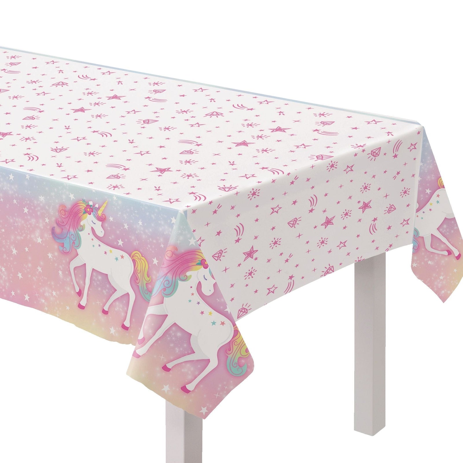 Unicorn Rectangle Plastic Reusable Table Cover, Pink/White, 54 x 96-in C2X9 - product image 1