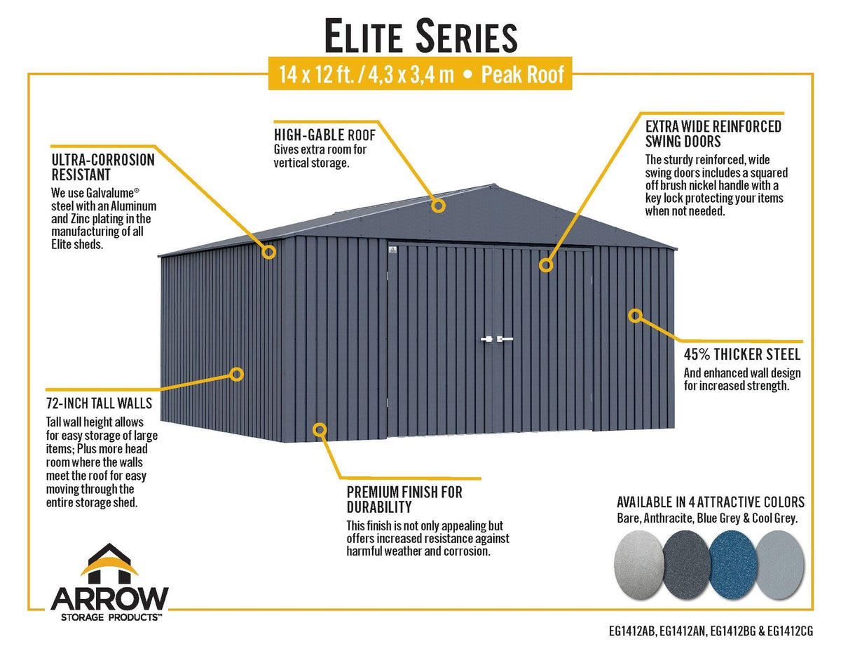 Elite 14x12-ft Cool Grey Weather-Resistant Steel Shed W6F8 - product image 8