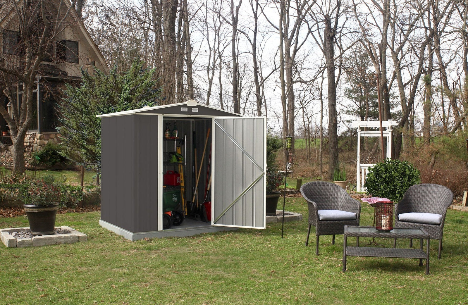 EZEE Galvanized Steel Storage Shed with Low Gable Roof, Charcoal/Cream, 6-ft x 5-ft Q2U5 - product image 7