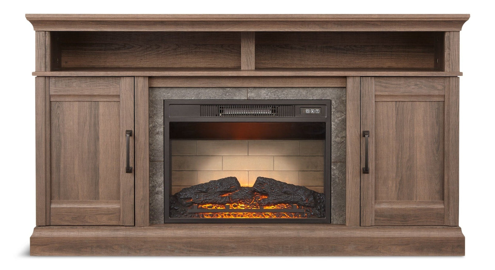 Abbotsford Media Console Electric Fireplace TV Stand, 60-in, 1400W, Includes Remote Control, Brown Y0R9 - product image 1