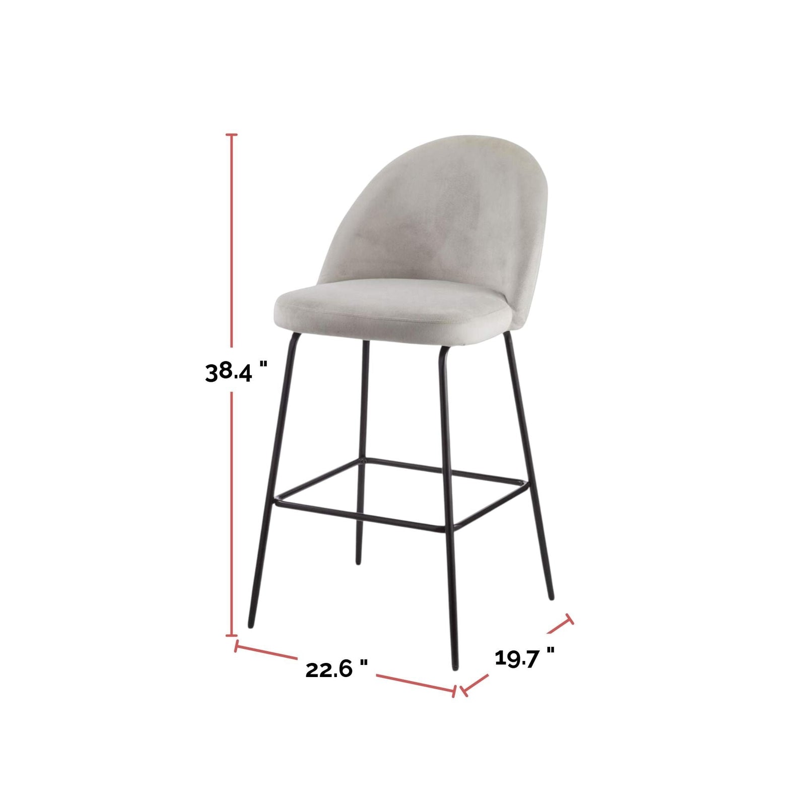 Koen Bar Elegant Counter Stool with Footrest, Grey F6G8 - product image 6