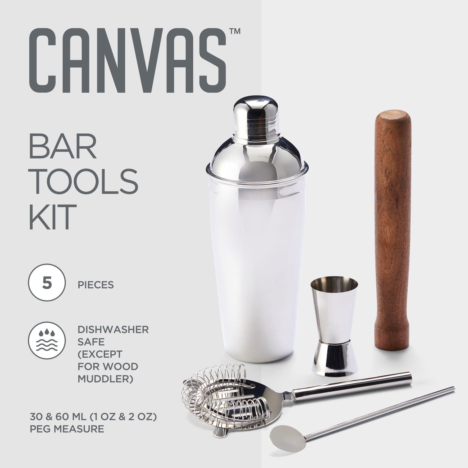 Stainless Steel Cocktail Making Set, 5-pc M2V1 - product image 3