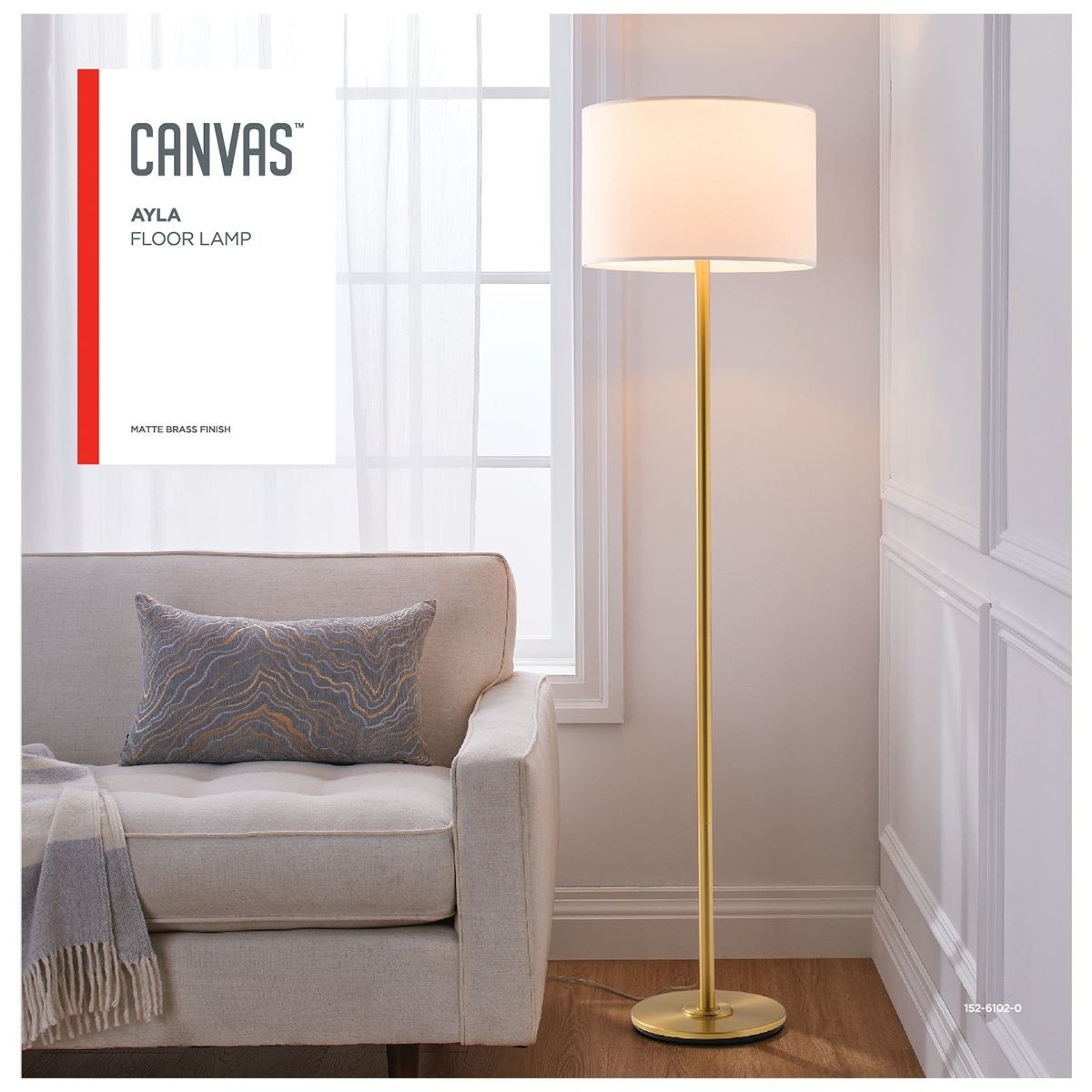 White Drum Shade Floor Lamp, 16-in, Metallic Gold/Matte Brass C5Q9 - product image 4