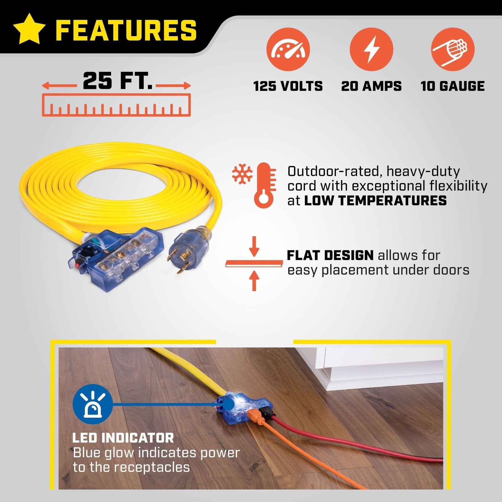 20A, 125V L5-30R Flat Design Generator Extension Cord, 25-ft H5P5 - product image 6