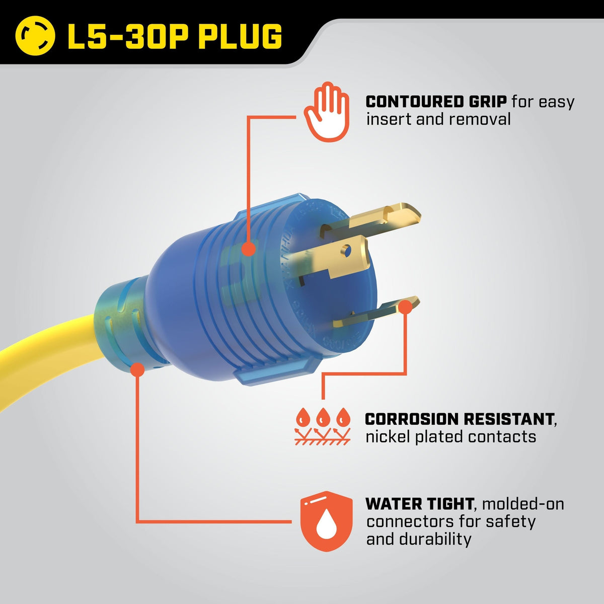 20A, 125V L5-30R Flat Design Generator Extension Cord, 25-ft H5P5 - product image 7