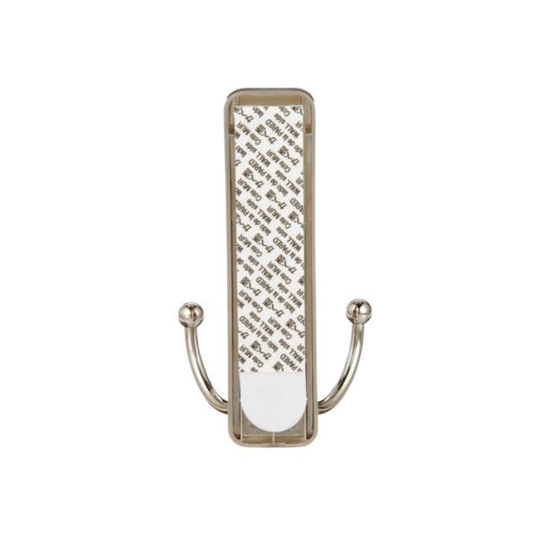 Large Decorative Double Hook with Adhesive Strip, Brushed Nickel, 4-lbs, 1 Strip per Pack V6N8 - product image 1
