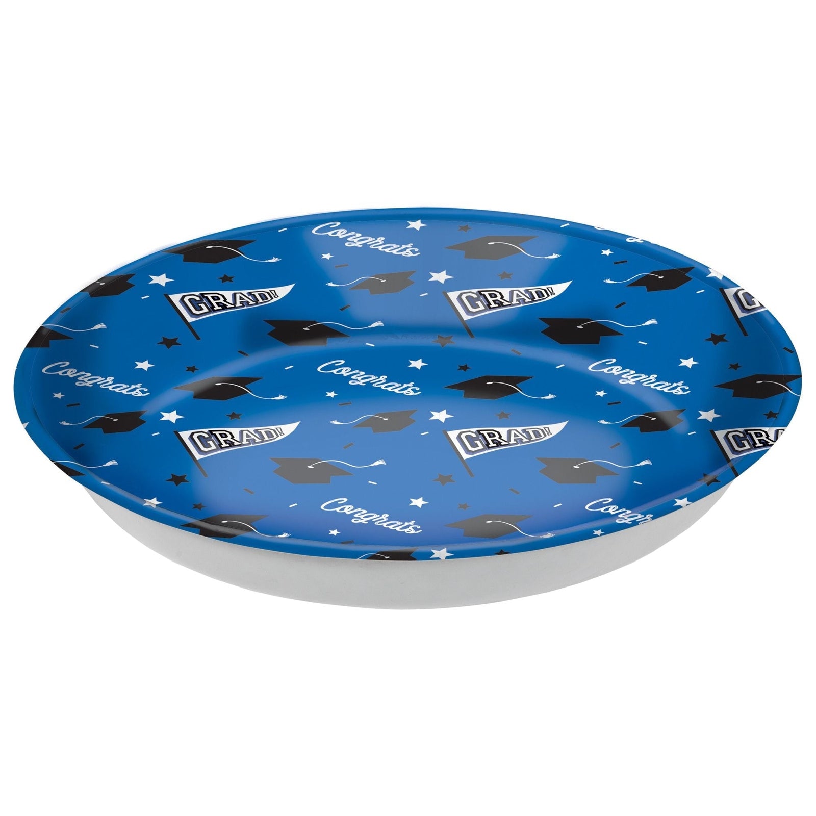 Grad" Round Plastic Reusable Serving Bowl, Blue, 14-in, for Graduation G0P8 - product image 1