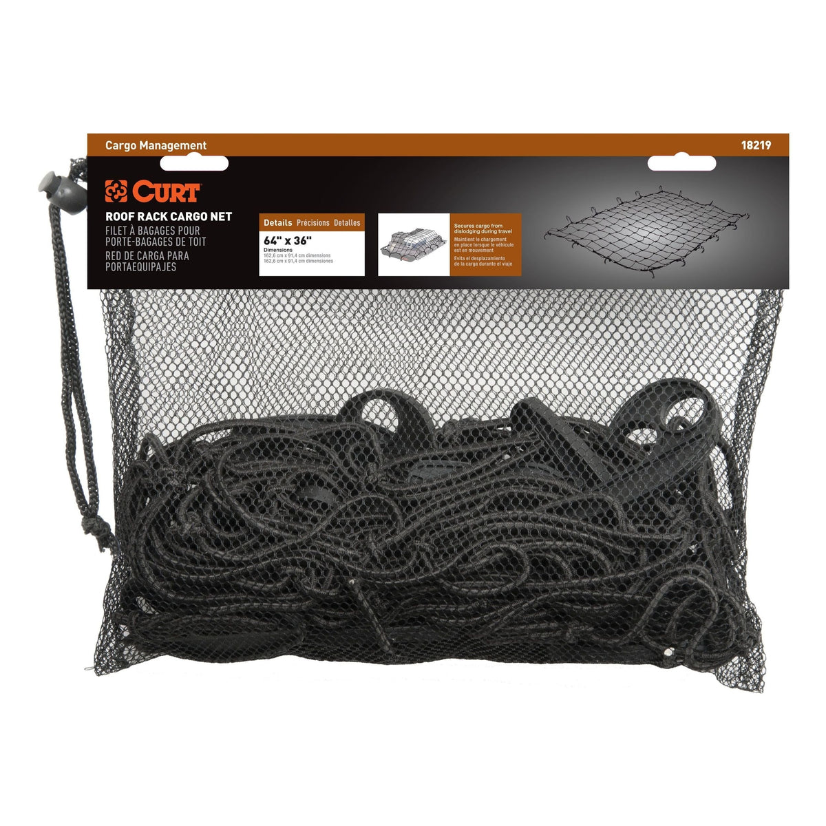 18219 Elastic Cargo Net with Hooks for Extended Roof Basket, 64 x 36-in U9F9 - product image 1