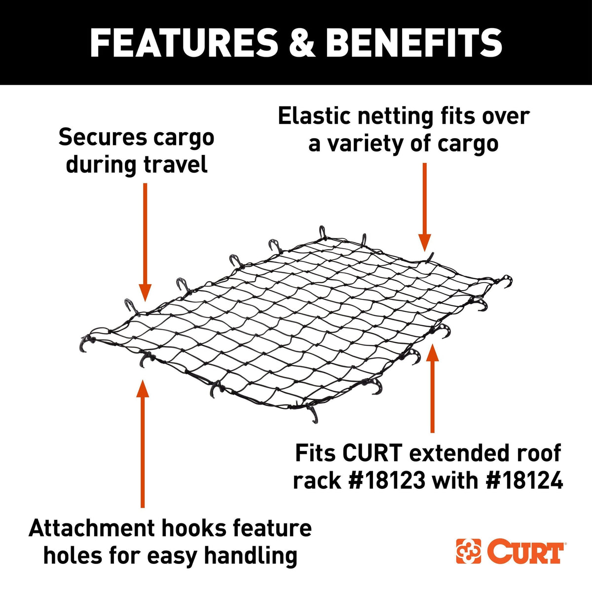 18219 Elastic Cargo Net with Hooks for Extended Roof Basket, 64 x 36-in U9F9 - product image 6
