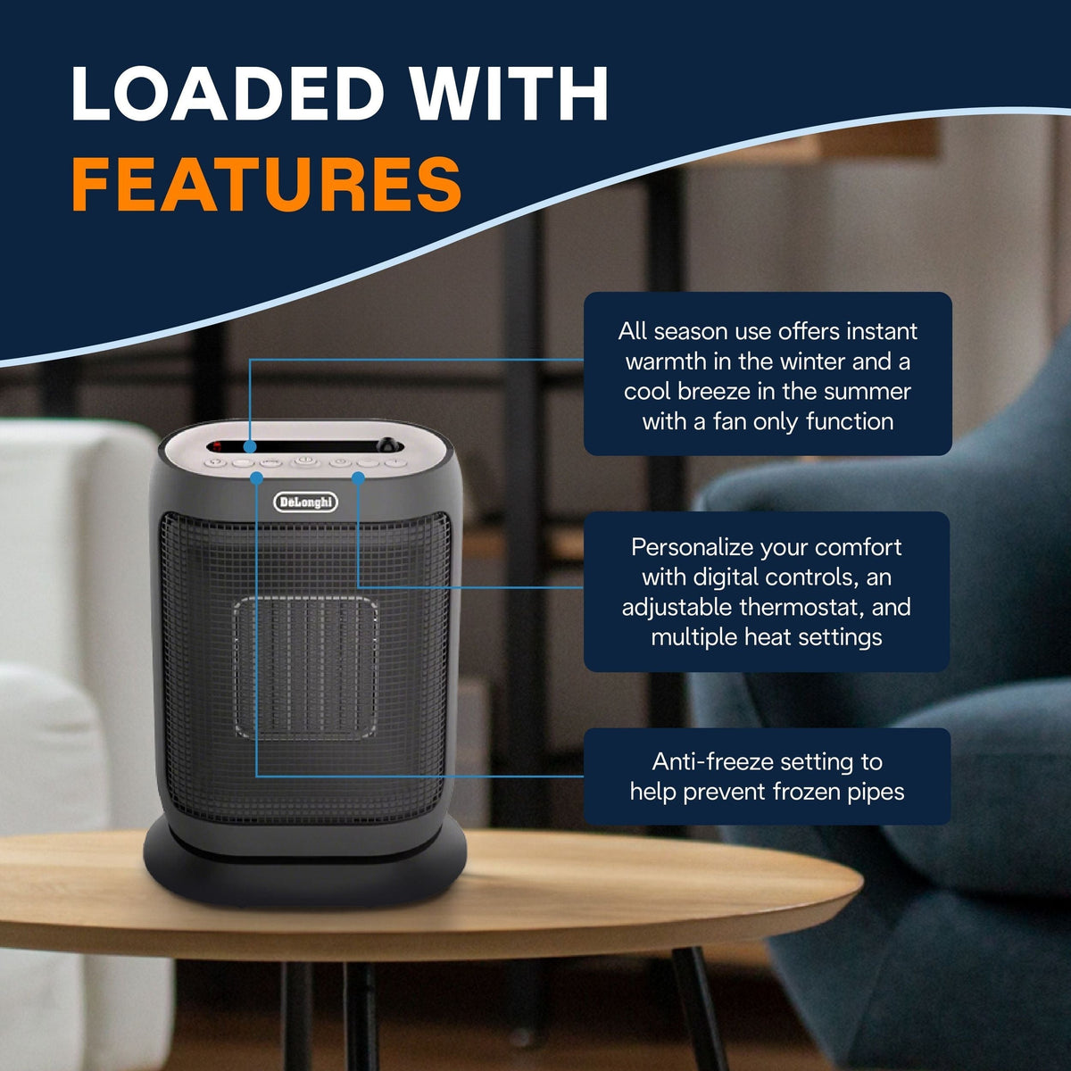 HFX42T15GI Oscillating Compact Ceramic Space Heater, 1500W, Grey N8K5 - product image 3