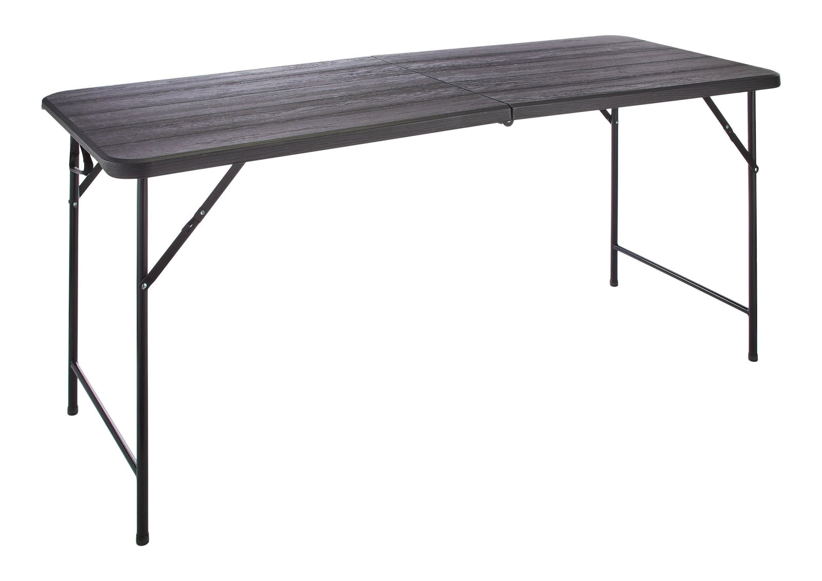 Woodgrain Folding Table, Plastic/Steel, Black, 6-ft B0S8 - product image 1