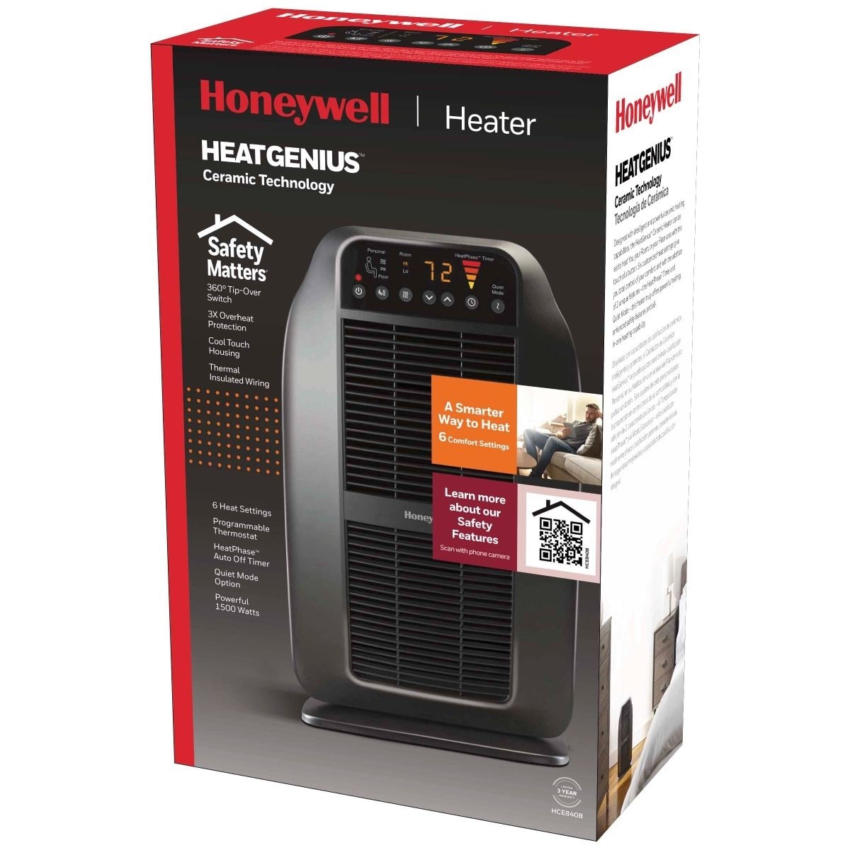 HCE840BC HeatGenius Multizone Ceramic Space Heater, 1500W, Black V8H3 - product image 6