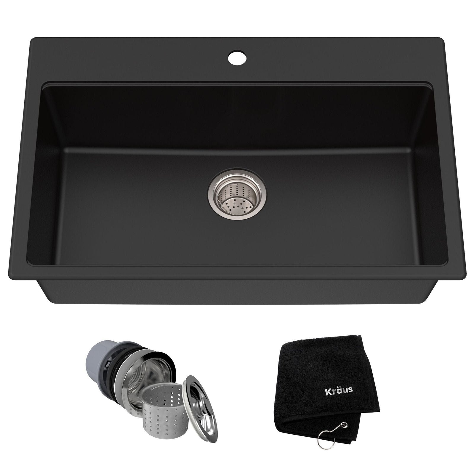 Quarza Top/Undermount Granite Single Bowl Kitchen Sink, Black Onyx, 31x20x9-in X0Q9 - product image 1
