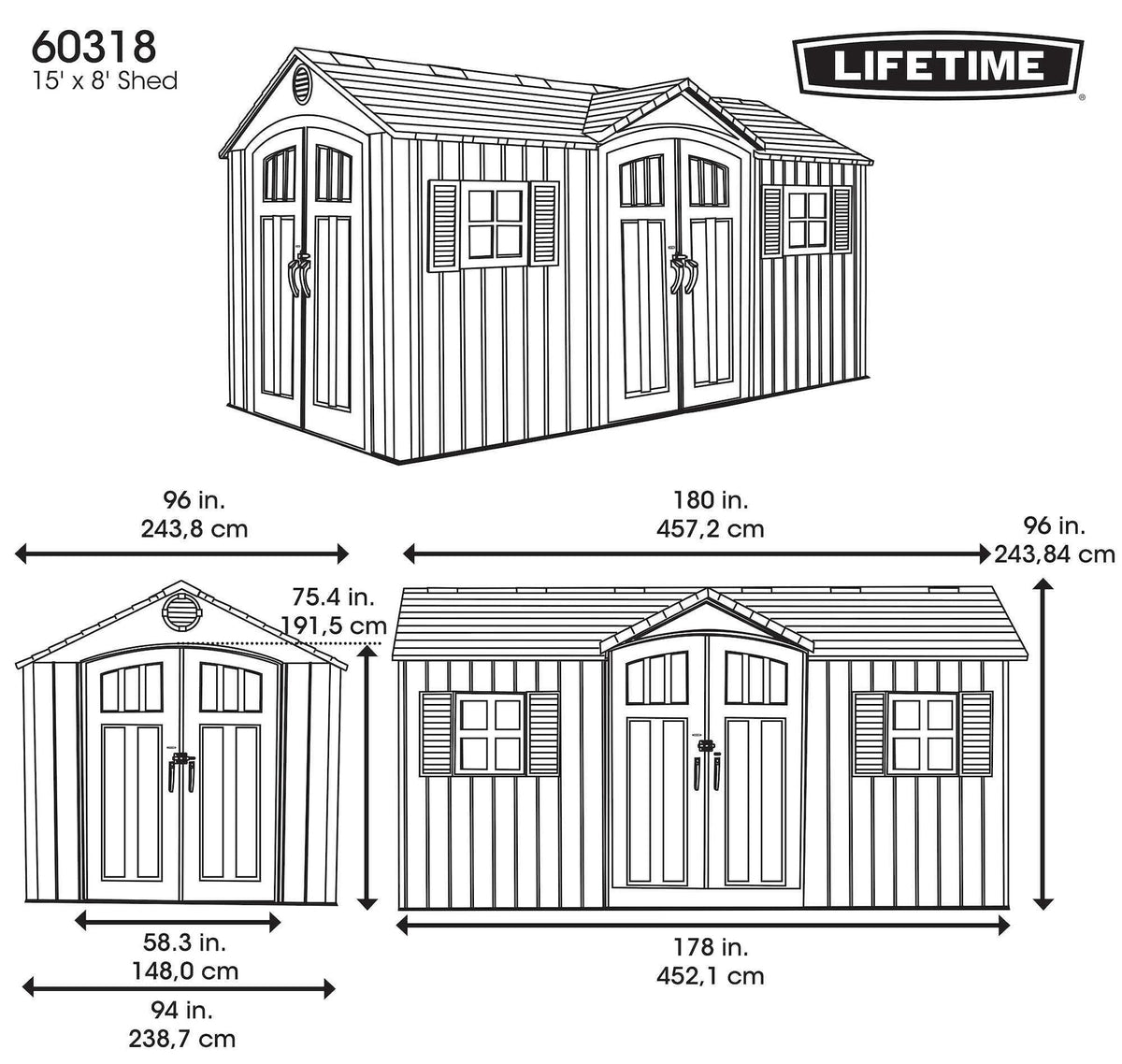 Outdoor Storage Shed with Dual Side Entry, Dark Grey Roughcut, 15 x 8-ft K3G4 - product image 3