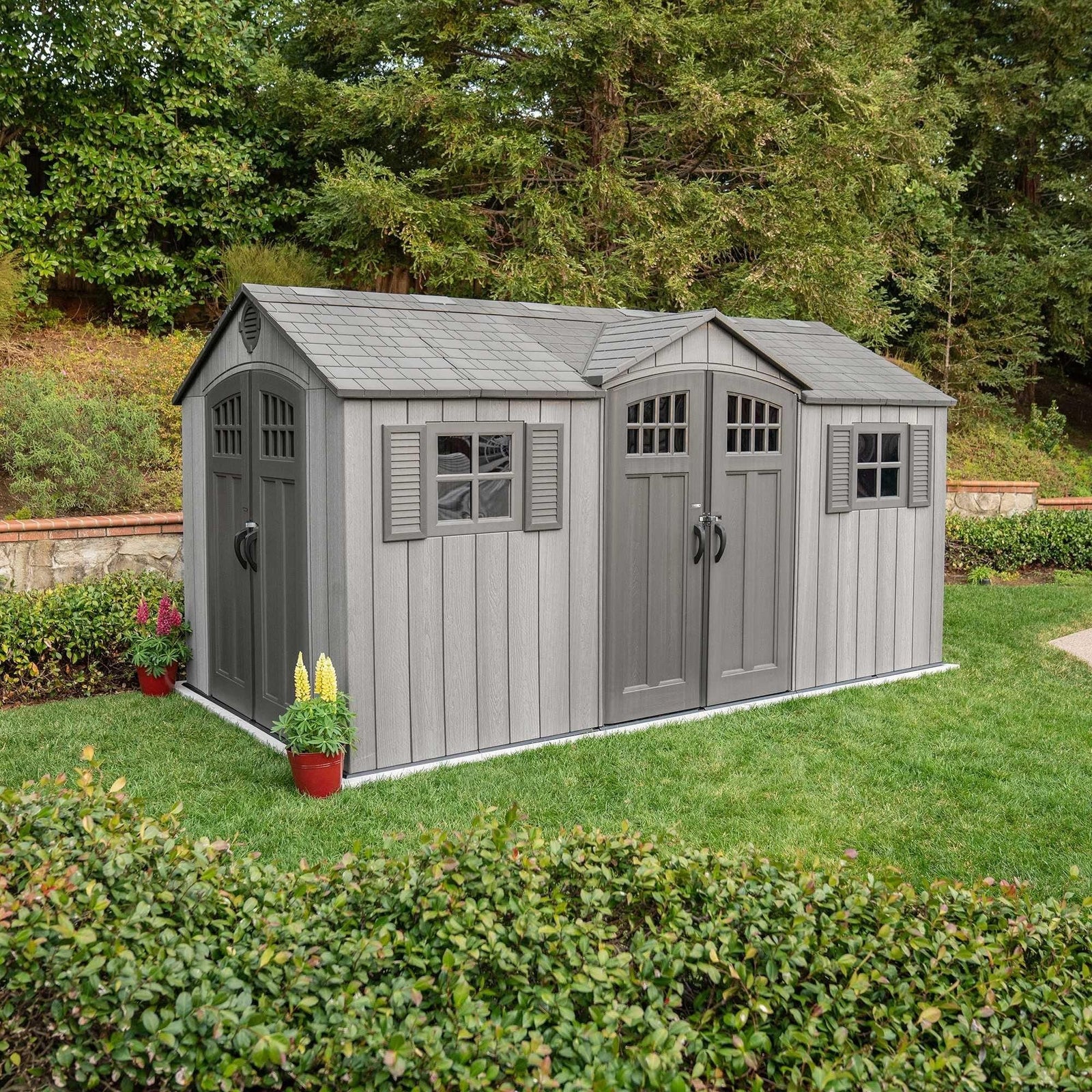 Outdoor Storage Shed with Dual Side Entry, Dark Grey Roughcut, 15 x 8-ft K3G4 - product image 7