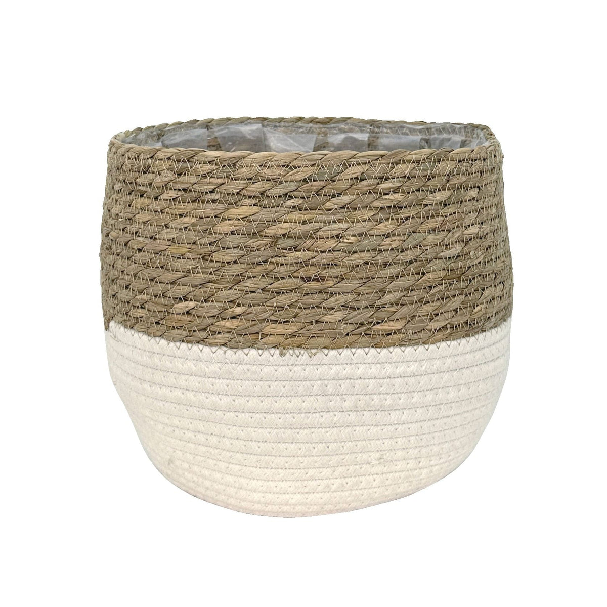 Weave Cotton Jute Round Basket Planter with Leaf-Proof Plastic Lining, 10-in D5K8 - product image 1