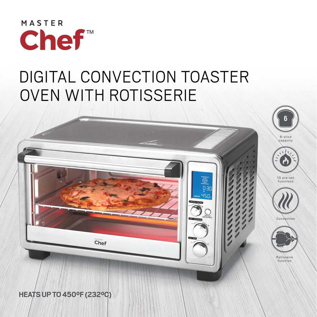 Digital Convection Toaster Oven with 10 Functions, Stainless Steel, 6-Slices Z3I4 - product image 4