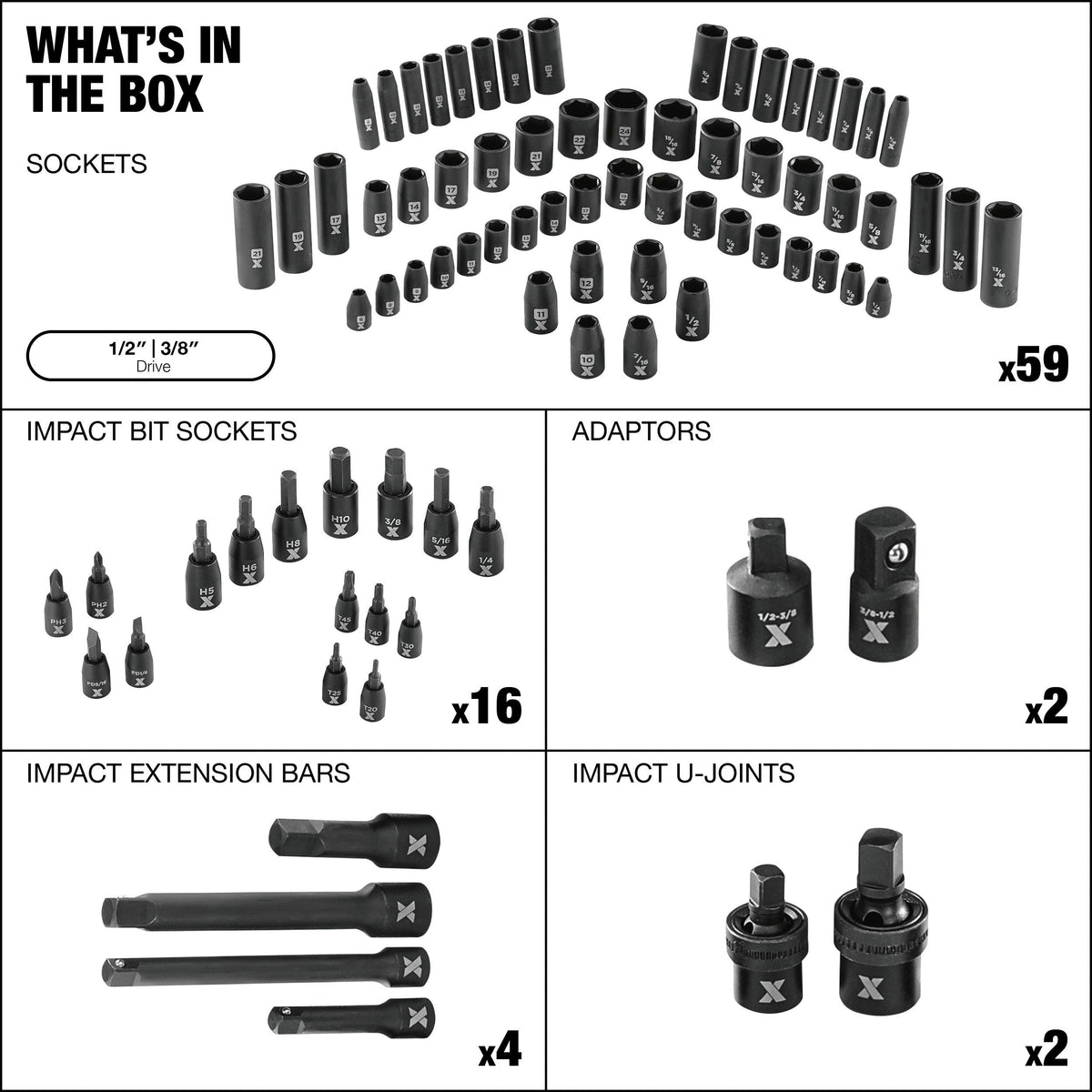 3/8-in & 1/2-in Drive Professional Grade Impact Socket Set, 83-pc, CRMO R0H1 - product image 4