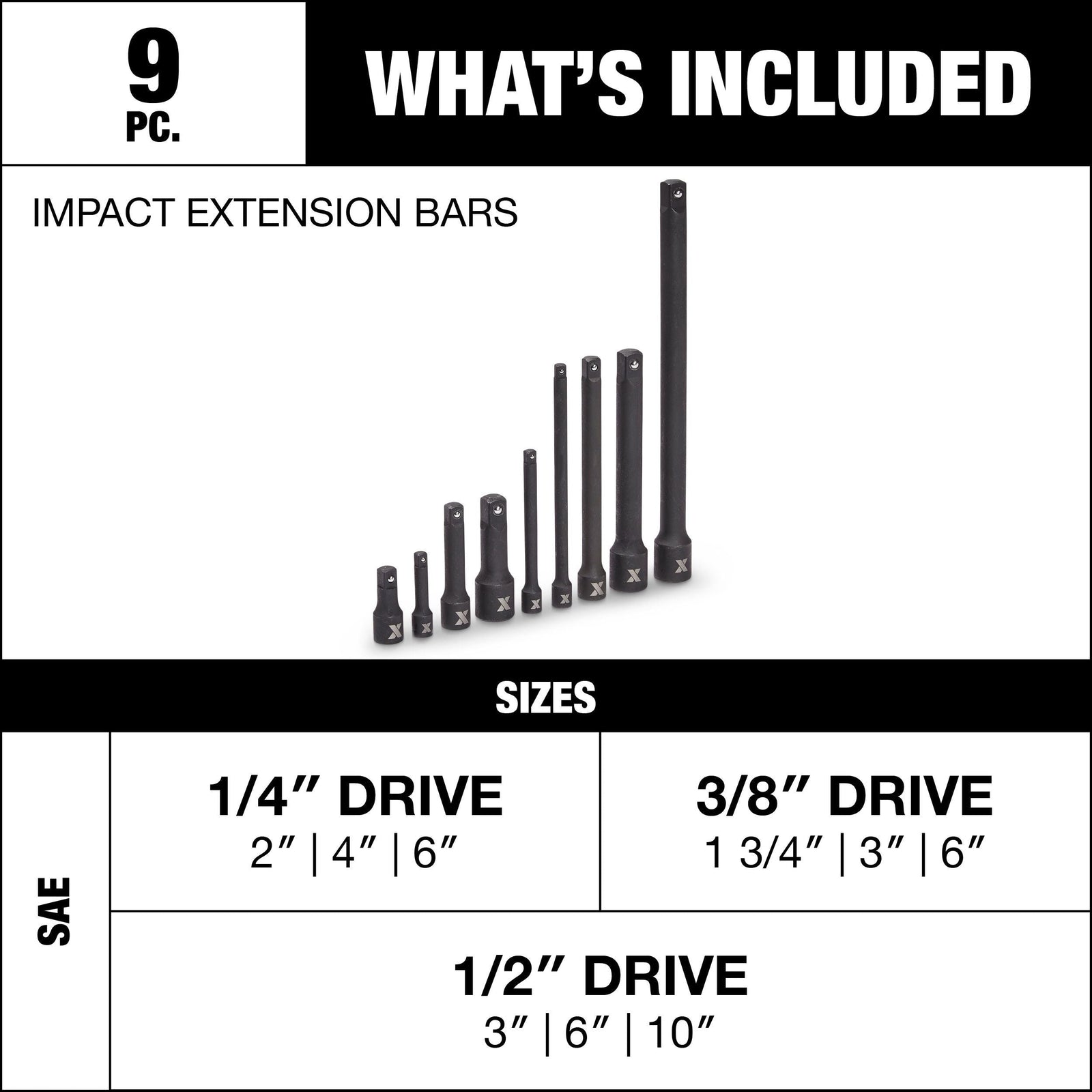 Impact Extension Bar Set, 9-pc, SAE/Metric, CRMO N3I9 - product image 3