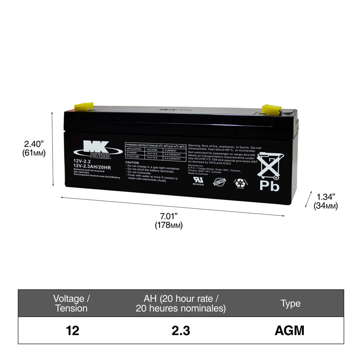 Battery 12-Volt 2.3 Ah SLA Battery, F1 Terminal Q4U7 - product image 4