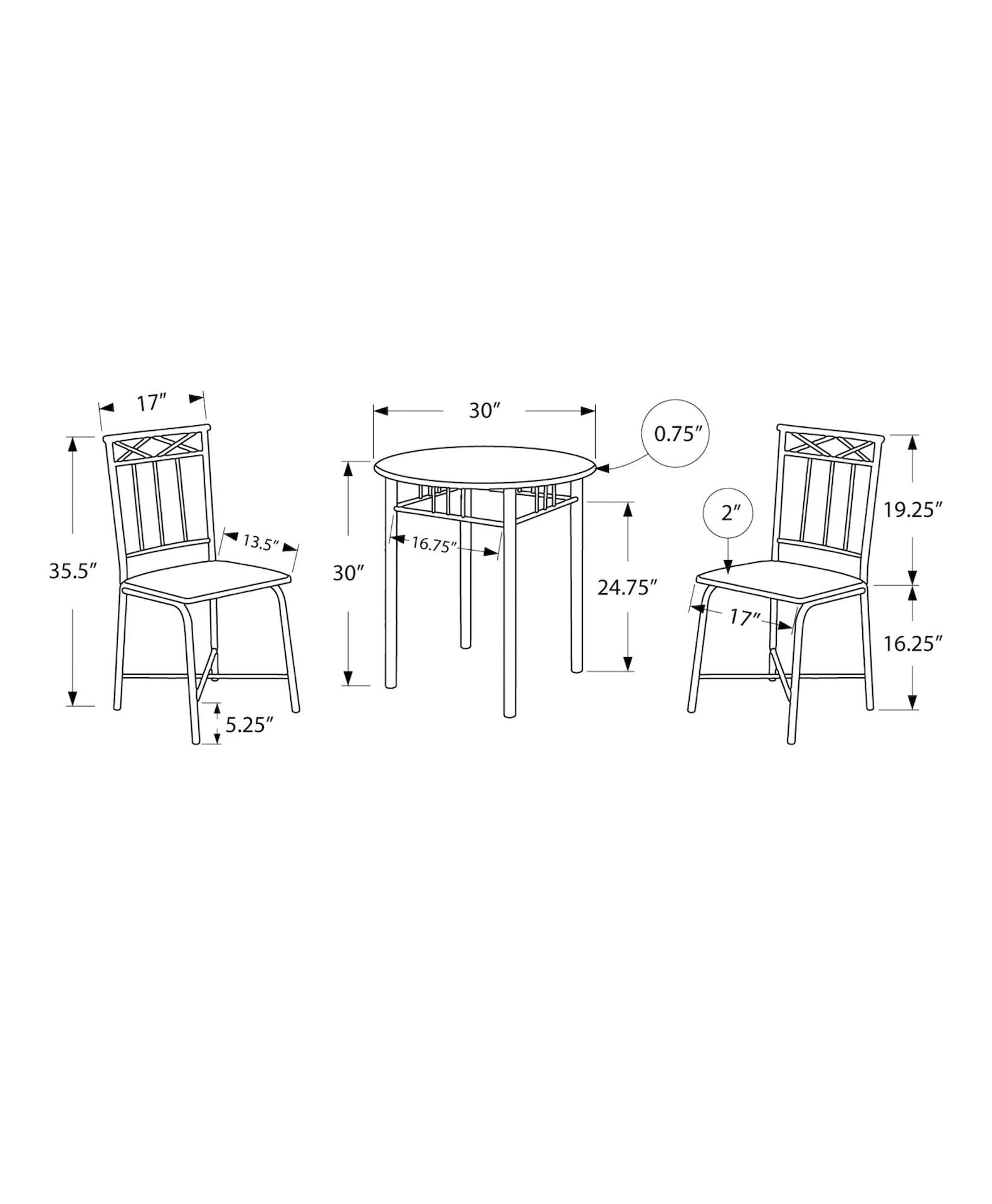Transitional Dining Set, Grey, 3-pcs X9C5 - product image 2
