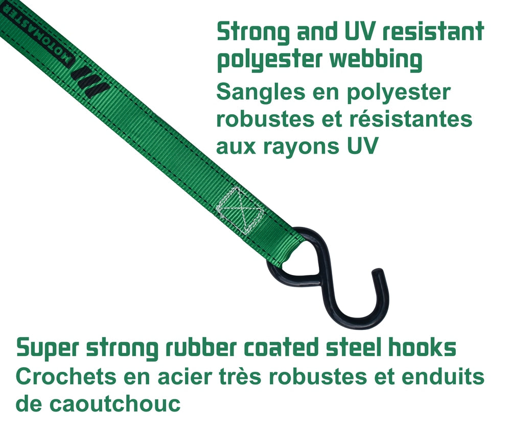 1,500-lb Carbon Ratchet Tie Downs, Weatherproof, 1-in x 14-ft, 4-pk, Green L1T5 - product image 3