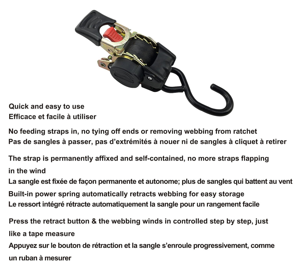 1,500-lb Retractable Transom Tie Down Strap, 1-in x 6-ft (2.54 cm x 1.8 m), 2-pk A3F7 - product image 4