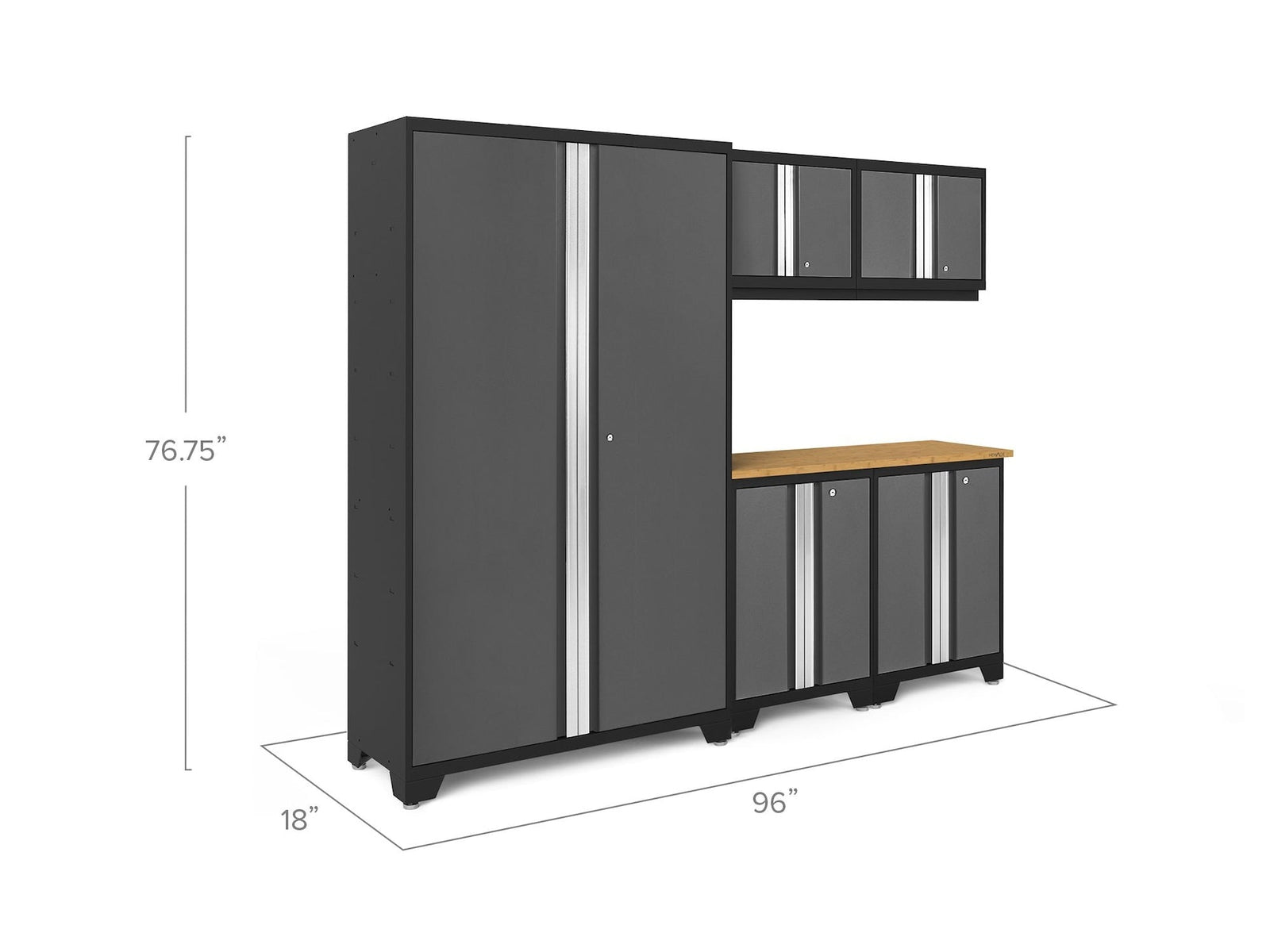 Bold 3.0 Series 24-Gauge Steel Garage Cabinetry Set with Bamboo Top, Partial Assembly, 96-in x 18-in x 72-in, 6-pc T6Q4 - product image 3