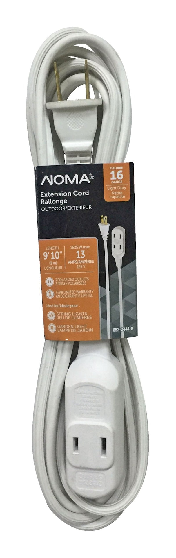16/2 Outdoor Extension Cord with 3 Outlets, White L5D5 - product image 1