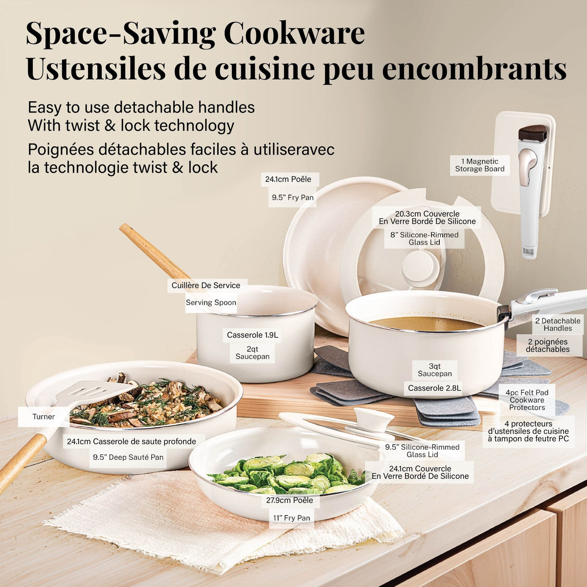 Gotham Steel Pots & Pan Set with Removable Handles, Cream, 18-pc L7X9 - product image 3