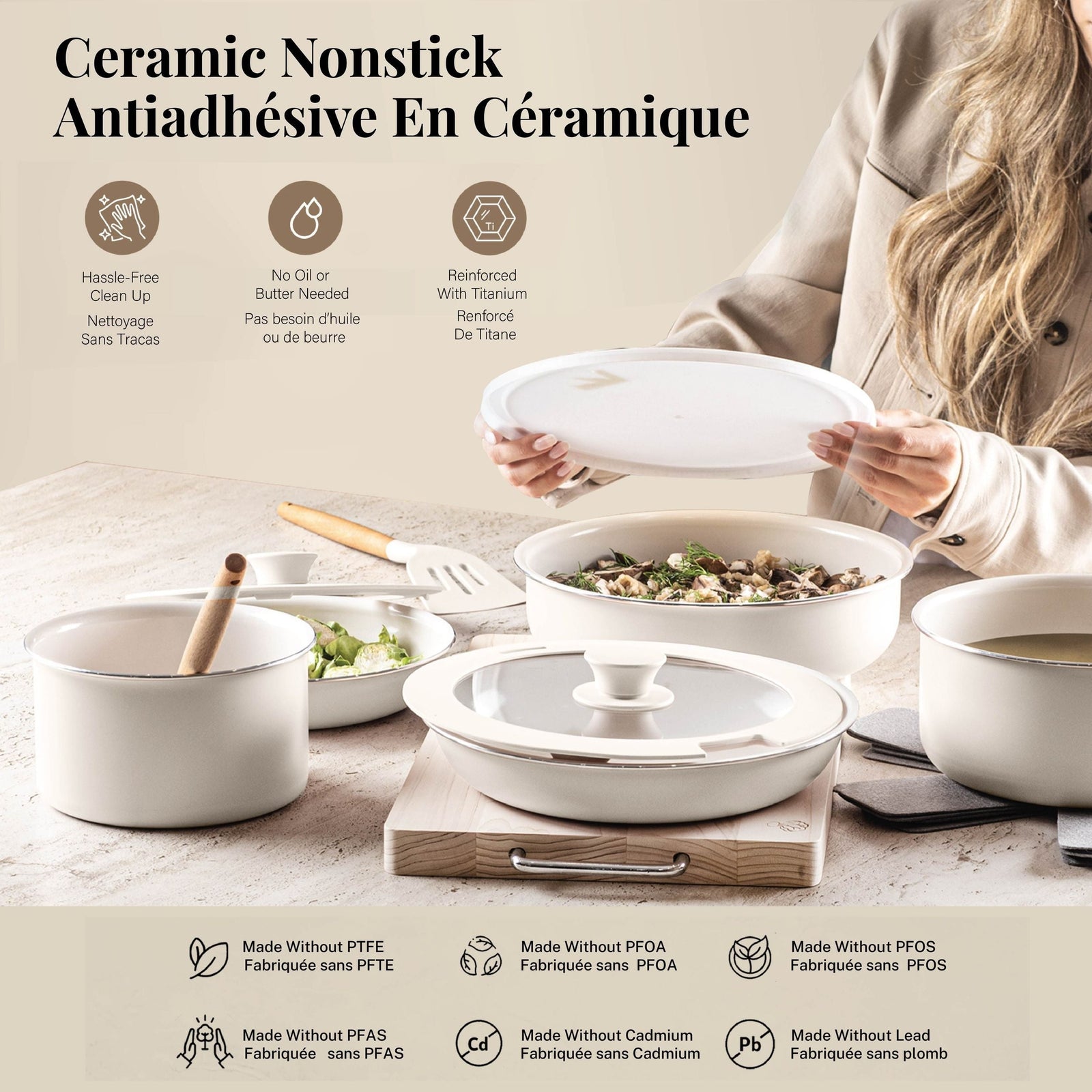 Gotham Steel Pots & Pan Set with Removable Handles, Cream, 18-pc L7X9 - product image 6