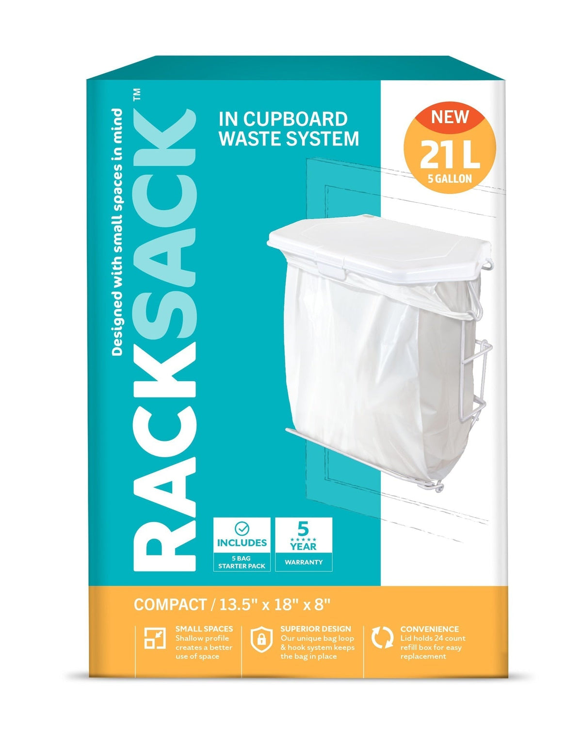 Rack Sack Expandable Kitchen Garbage Bag Holder, Fits 15-L or 21-L bags, Includes 5 bags N1E3 - product image 3