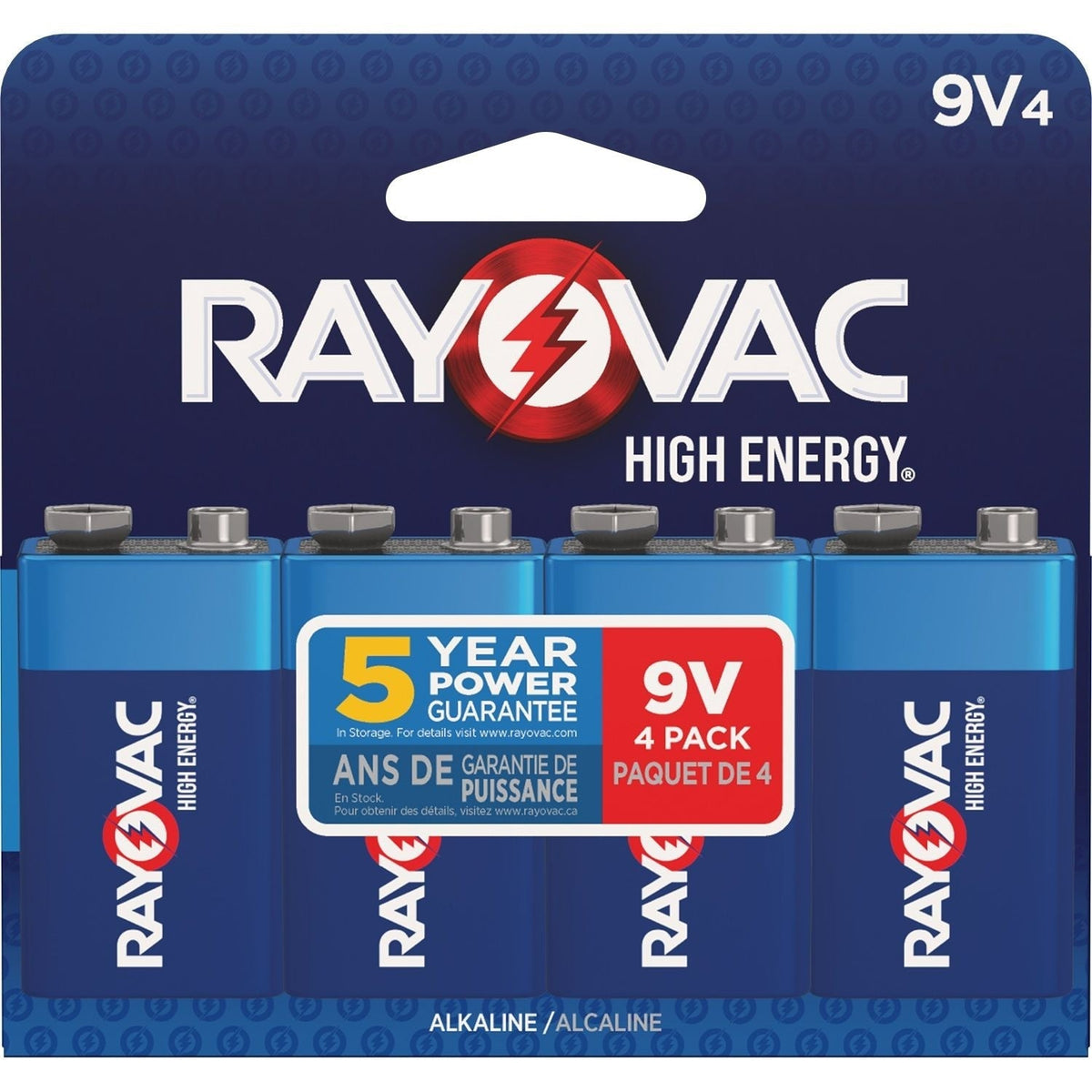 HIGH ENERGY 9V/9 Volt Alkaline Batteries, Long Lasting, All Purpose, 4-pk V7L6 - product image 1