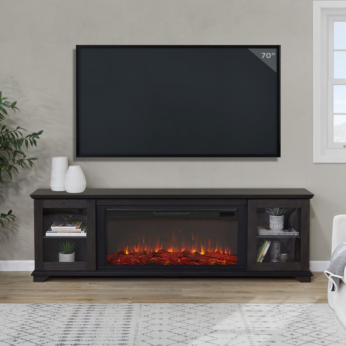 Flame Benjamin Landscape Electric Fireplace TV Stand, 81-in, 1500W, Includes Remote Control, Weathered Wood R3L2 - product image 5