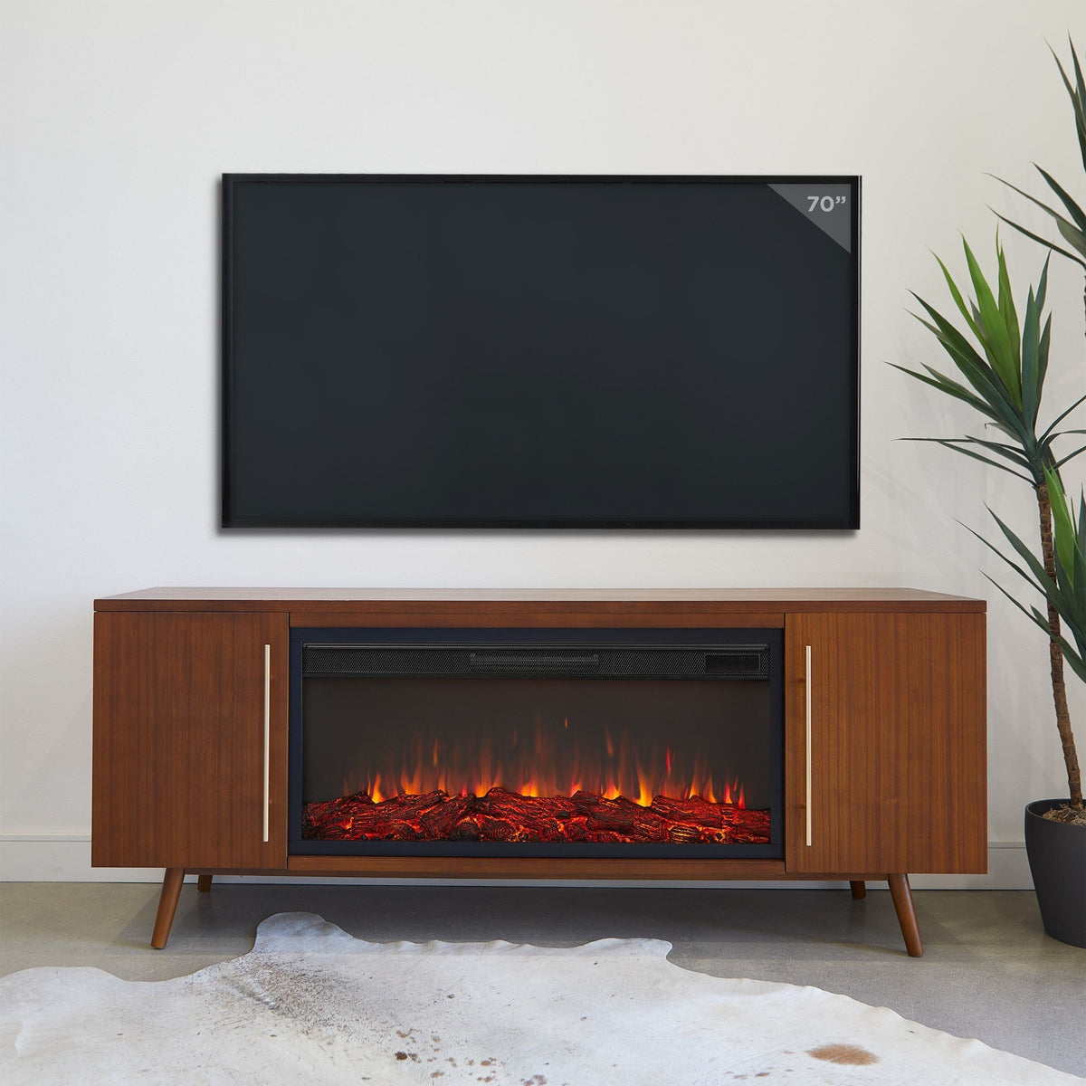 Flame Morris Media Indoor Electric Fireplace TV Stand, 72-in, 1500W, Includes Remote Control & Firebox, Vintage Black Maple H1R6 - product image 3