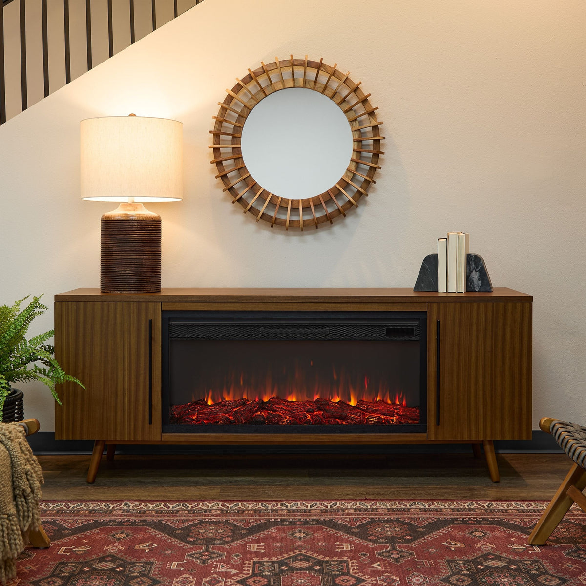 Flame Morris Media Indoor Electric Fireplace TV Stand, 72-in, 1500W, Includes Remote Control & Firebox, Vintage Black Maple H1R6 - product image 4
