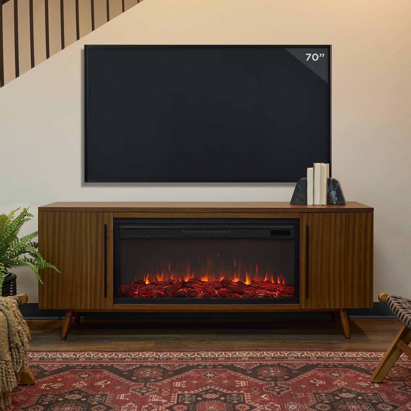 Flame Morris Media Indoor Electric Fireplace TV Stand, 72-in, 1500W, Includes Remote Control & Firebox, Vintage Black Maple H1R6 - product image 5