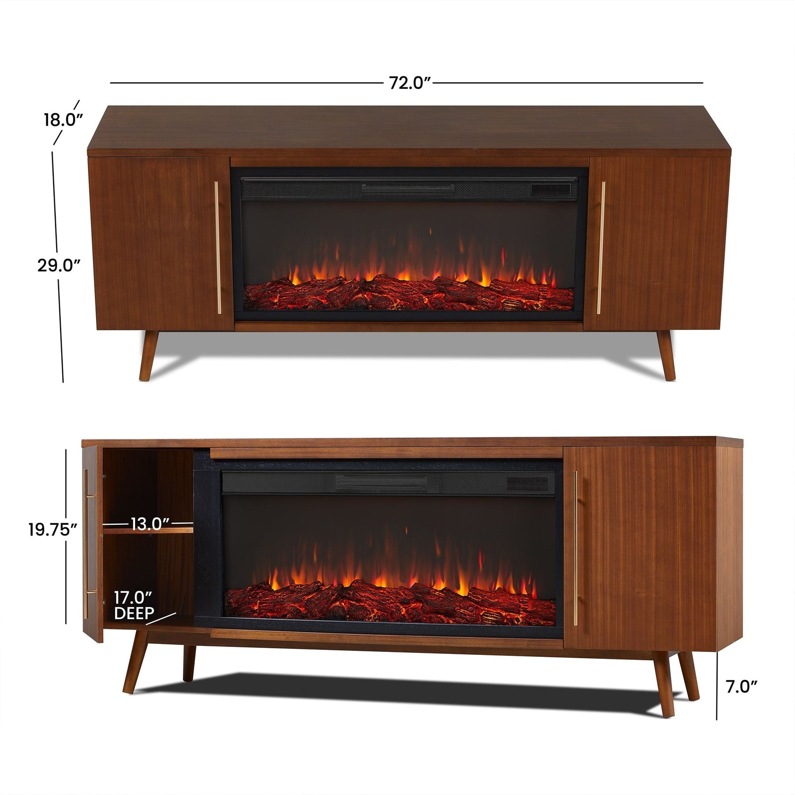 Flame Morris Media Indoor Electric Fireplace TV Stand, 72-in, 1500W, Includes Remote Control & Firebox, Vintage Black Maple H1R6 - product image 6