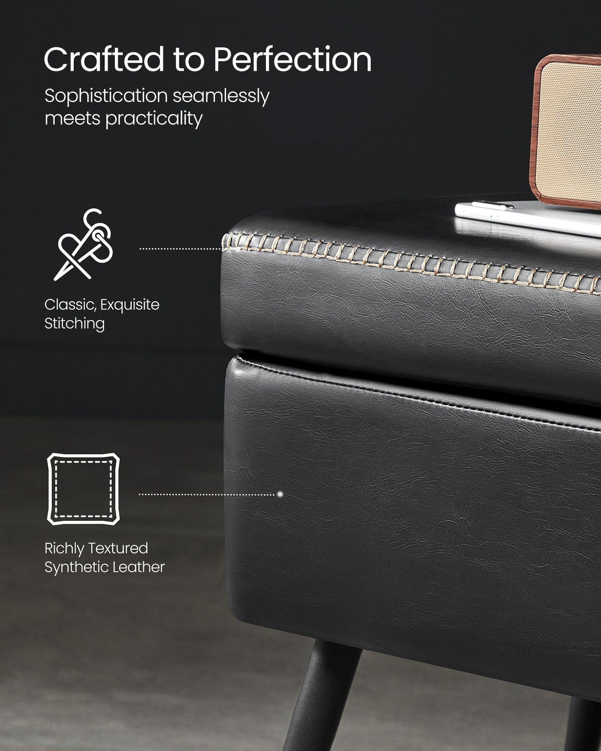 Home Mid-Century Ink Black Ottoman Storage Bench I9H0 - product image 6