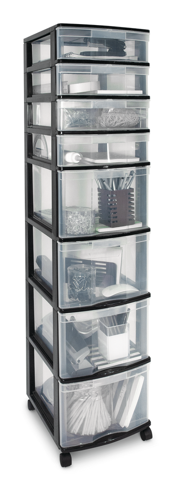 type A Clear Black Frame 8-Drawer Storage Tower/Cart with Wheels, 46-in E8M4 - product image 1
