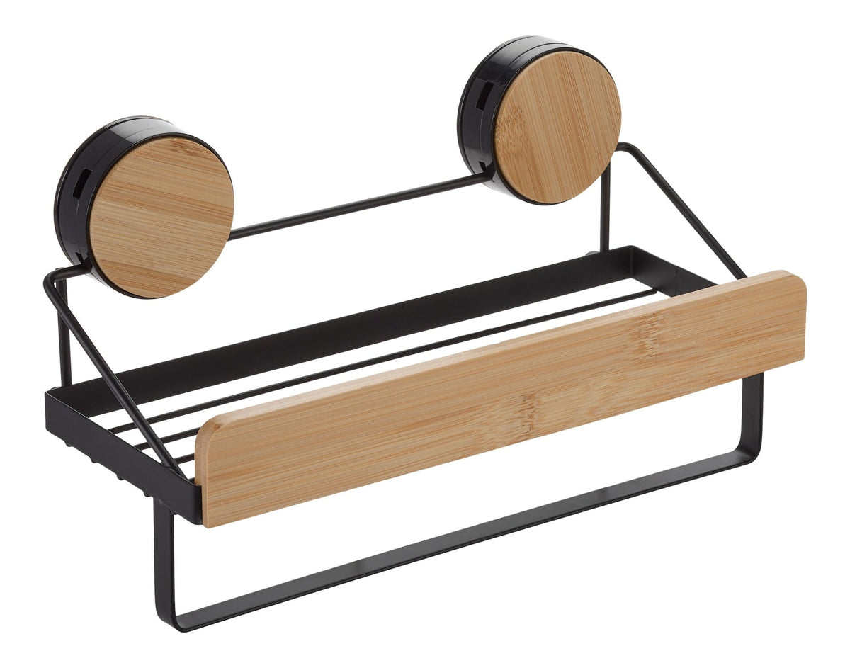 Type A Wall Mounted Single Tier Shower Rack, Black/Bamboo C3K1 - product image 1
