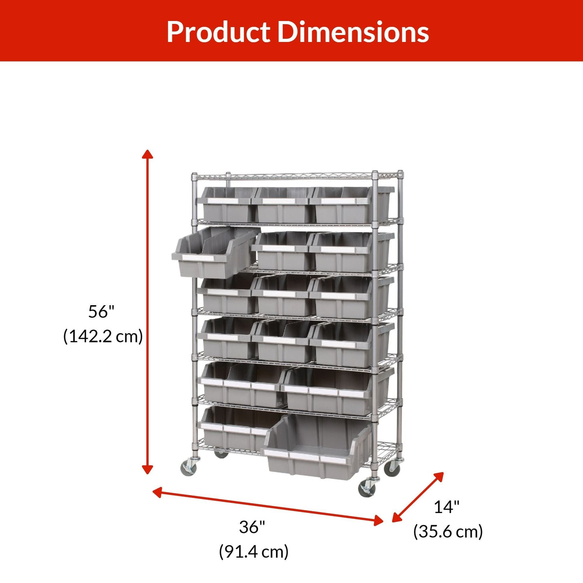 Classics 7-Tier NSF 16-Bin Rack Shelving, 36-in x 14-in x 56-in M0K1 - product image 8