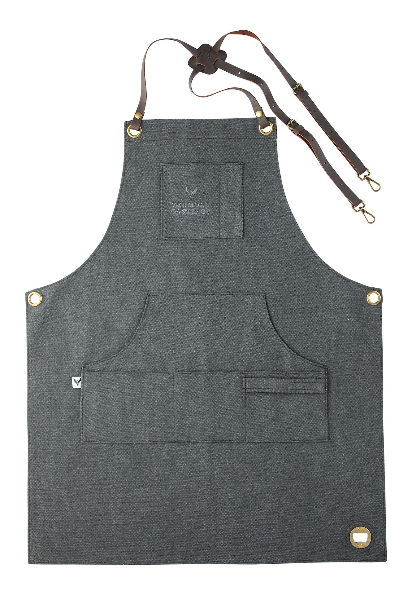 Adjustable Canvas & Leather BBQ Grilling Apron with Pockets, Grey Z9D4 - product image 1