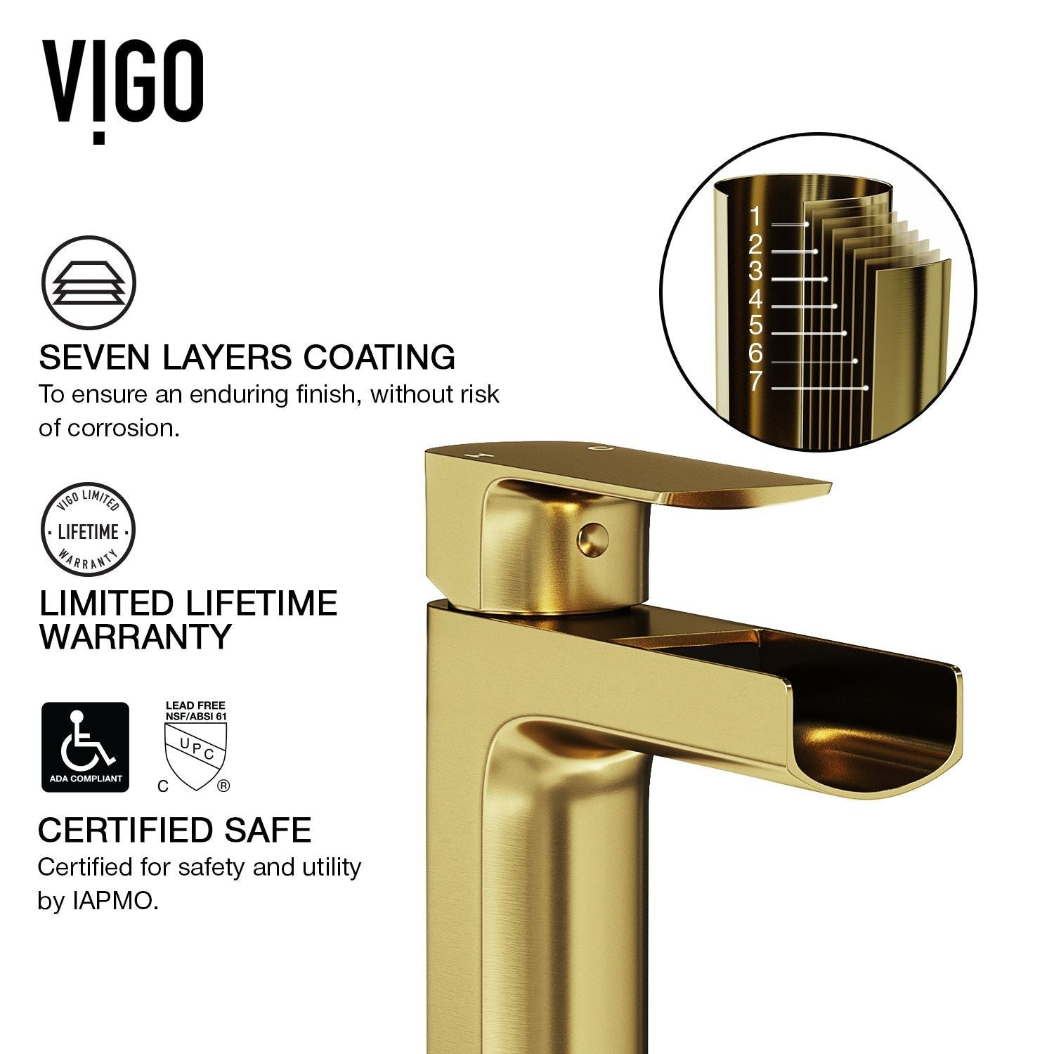 Amada Single Handle Vessel Sink Bathroom Faucet, Matte Brushed Gold W1O4 - product image 4