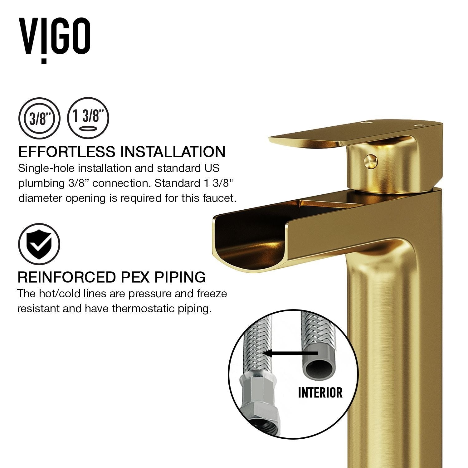 Amada Single Handle Vessel Sink Bathroom Faucet, Matte Brushed Gold W1O4 - product image 6