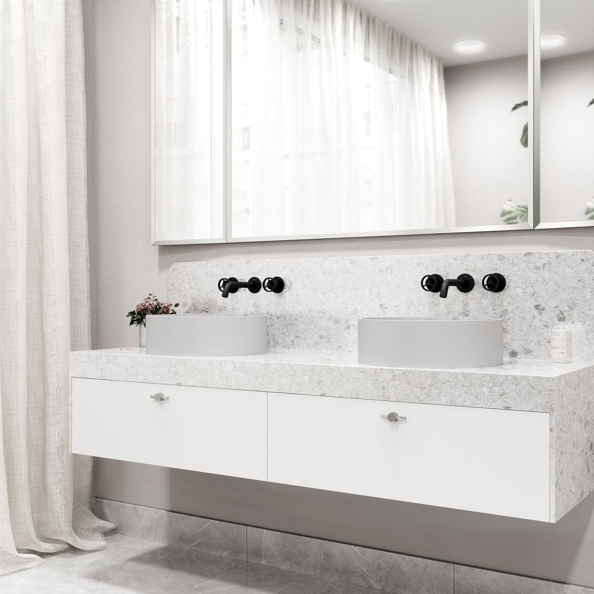 Anvil MatteStone Round White Composite Bathroom Sink/Basin Set with Cass Wall Mount Faucet and Pop-Up Drain P0Y0 - product image 8