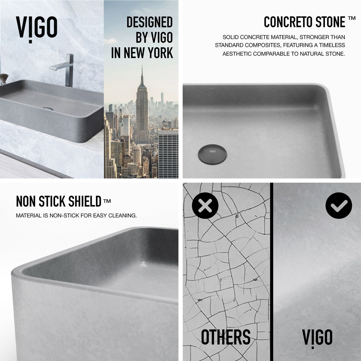 Basilica Gothic ConcretoStone 23x14-in Deep Grey Bathroom Sink/Basin with Rectangular Vessel M5T5 - product image 2
