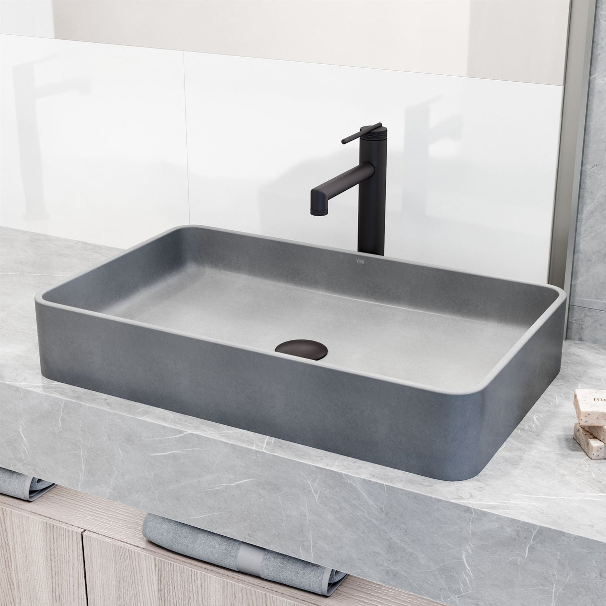 Basilica Gothic ConcretoStone 23x14-in Deep Grey Bathroom Sink/Basin with Rectangular Vessel R5L3 - product image 6