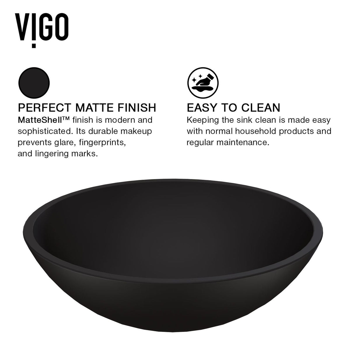 Cavalli MatteShell Round Vessel Bathroom Sink/Basin with Consistent Matte Finish, Black V7J2 - product image 2